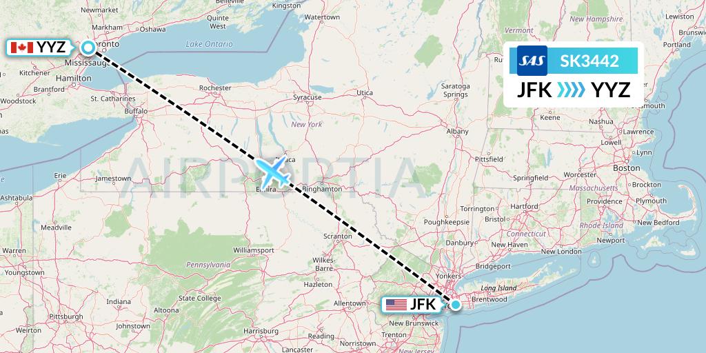 SK3442 SAS Flight Map: New York to Toronto