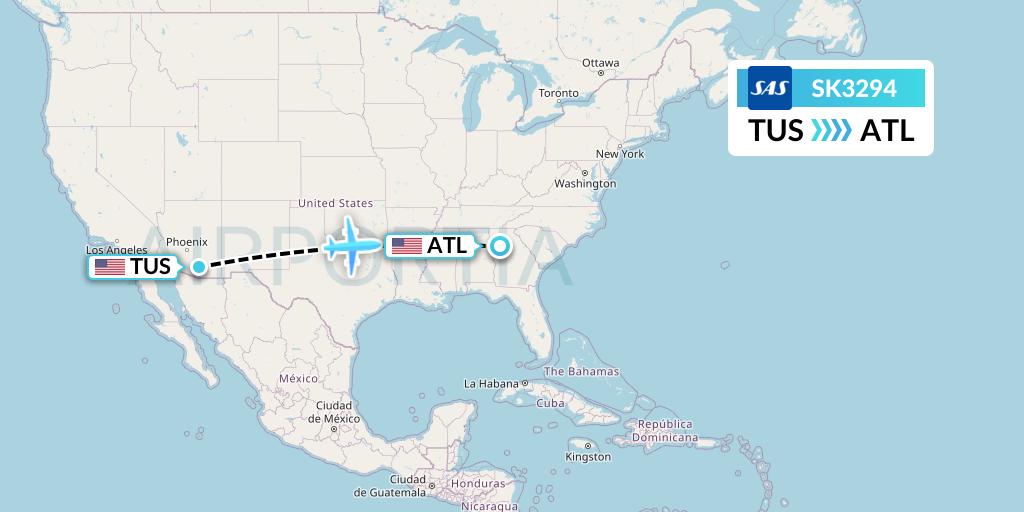 SK3294 SAS Flight Map: Tucson to Atlanta