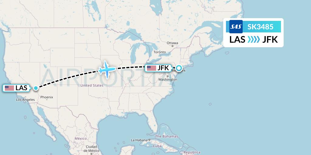 SK3485 SAS Flight Map: Las Vegas to New York