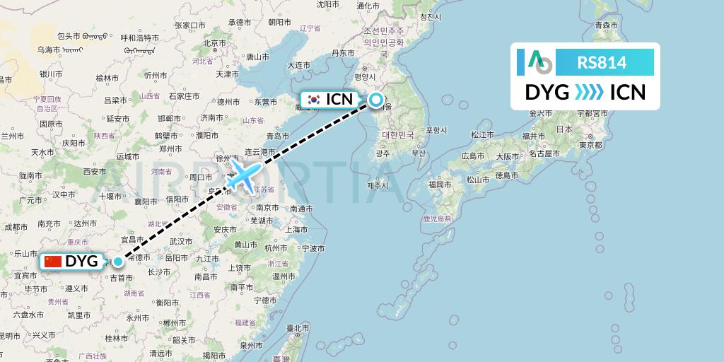 RS814 Air Seoul Flight Map: Dayong to Seoul
