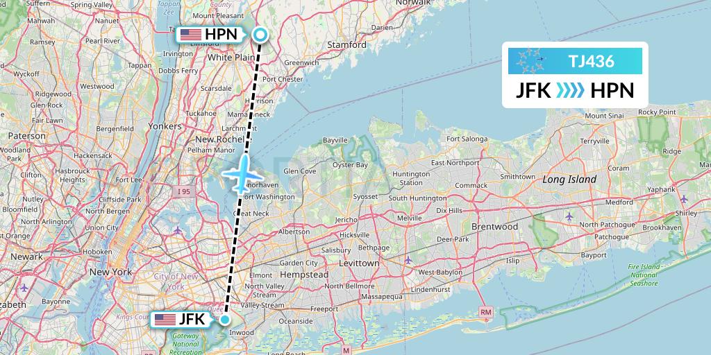 TJ436 Tradewind Aviation Flight Map: New York to White Plains