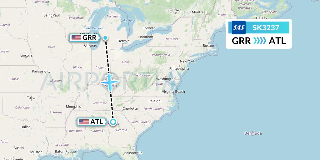SK3237 SAS Flight Map: Grand Rapids to Atlanta