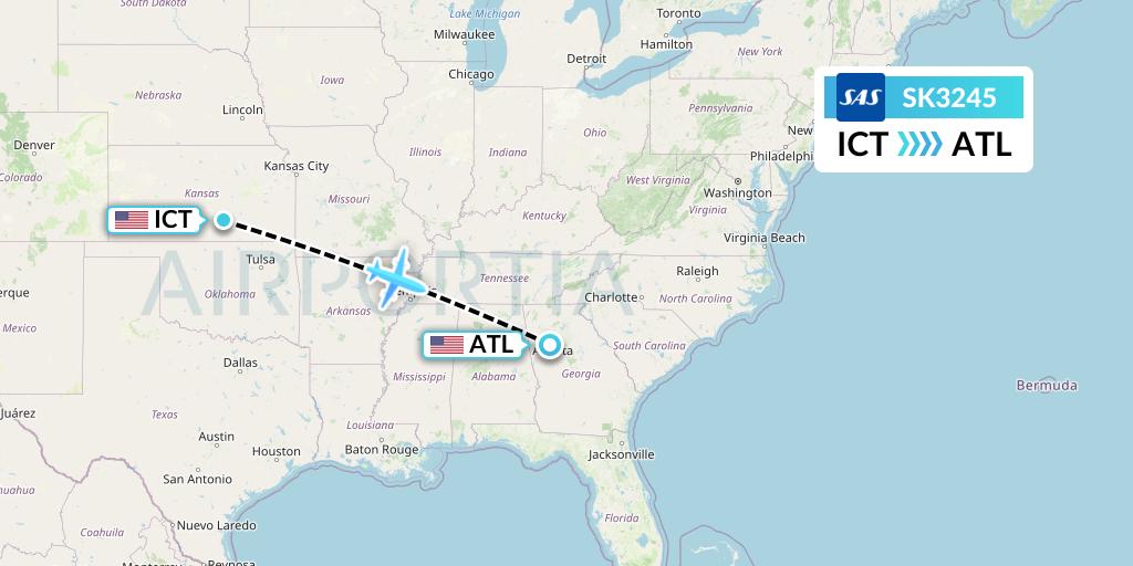 SK3245 SAS Flight Map: Wichita to Atlanta