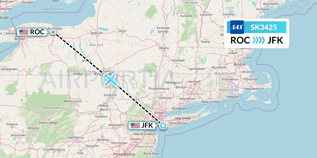 SK3425 SAS Flight Map: Rochester to New York
