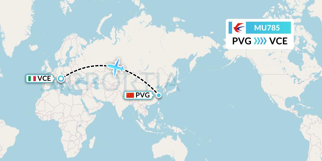 MU785 China Eastern Airlines Flight Map: Shanghai to Venice