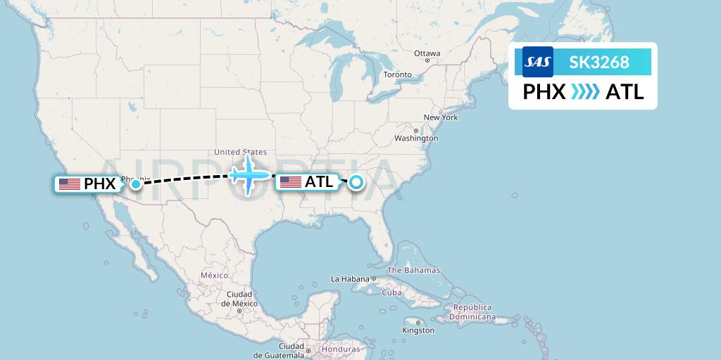 SK3268 SAS Flight Map: Phoenix to Atlanta