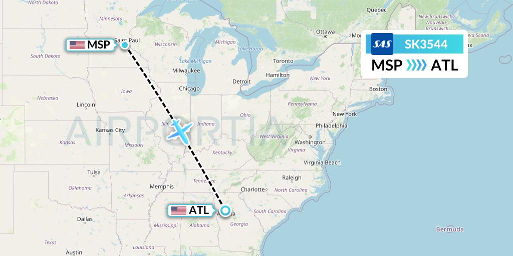 SK3544 SAS Flight Map: Minneapolis to Atlanta