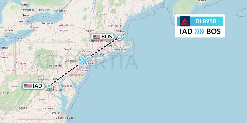 DL8958 Delta Air Lines Flight Map: Washington to Boston