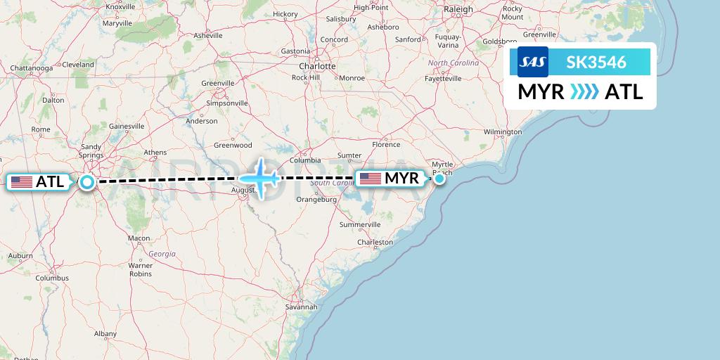 SK3546 SAS Flight Map: Myrtle Beach to Atlanta