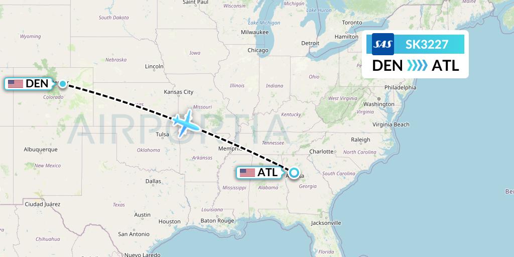 SK3227 SAS Flight Map: Denver to Atlanta
