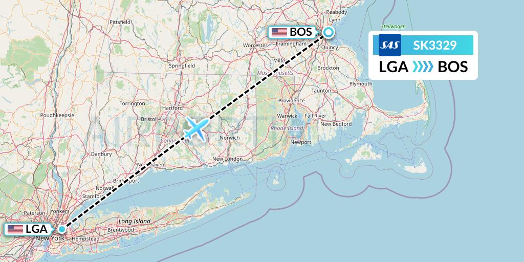SK3329 SAS Flight Map: New York to Boston
