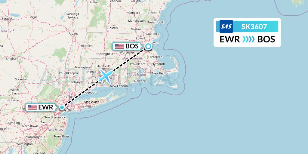 SK3607 SAS Flight Map: New York to Boston