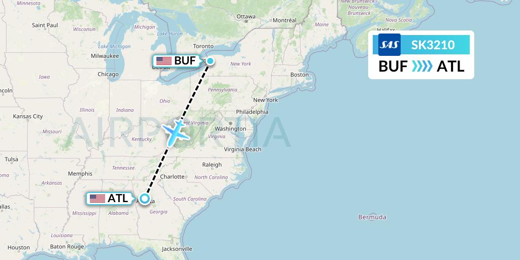 SK3210 SAS Flight Map: Buffalo to Atlanta