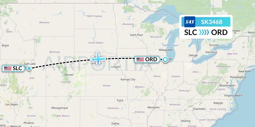 SK3468 SAS Flight Map: Salt Lake City to Chicago