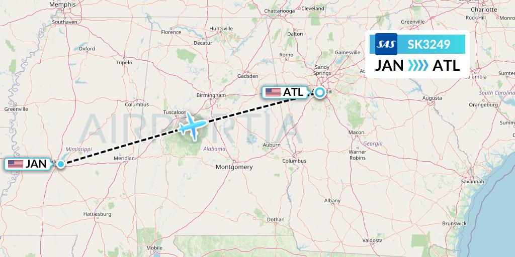SK3249 SAS Flight Map: Jackson to Atlanta