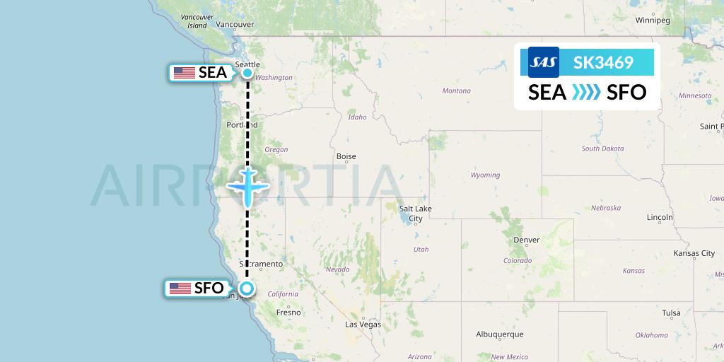 SK3469 SAS Flight Map: Seattle to San Francisco