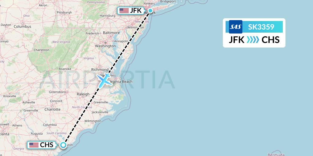 SK3359 SAS Flight Map: New York to Charleston