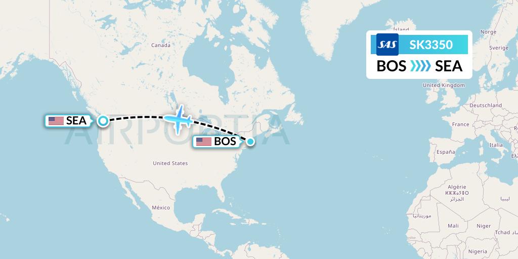 SK3350 SAS Flight Map: Boston to Seattle