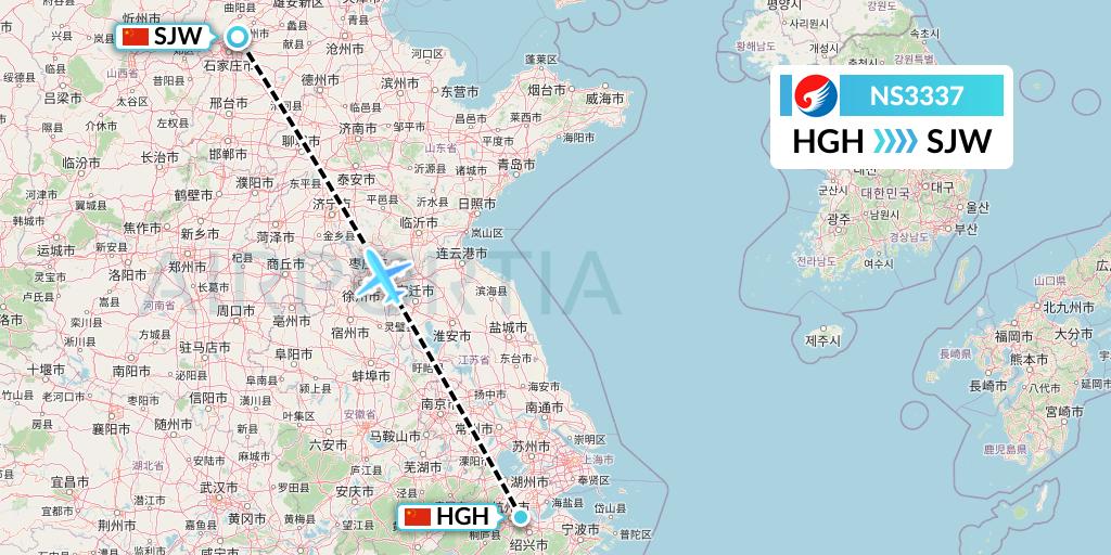 NS3337 Hebei Airlines Flight Map: Hangzhou to Shijiazhuang