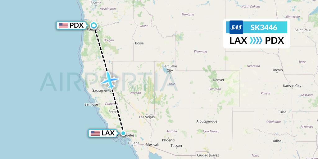 SK3446 SAS Flight Map: Los Angeles to Portland
