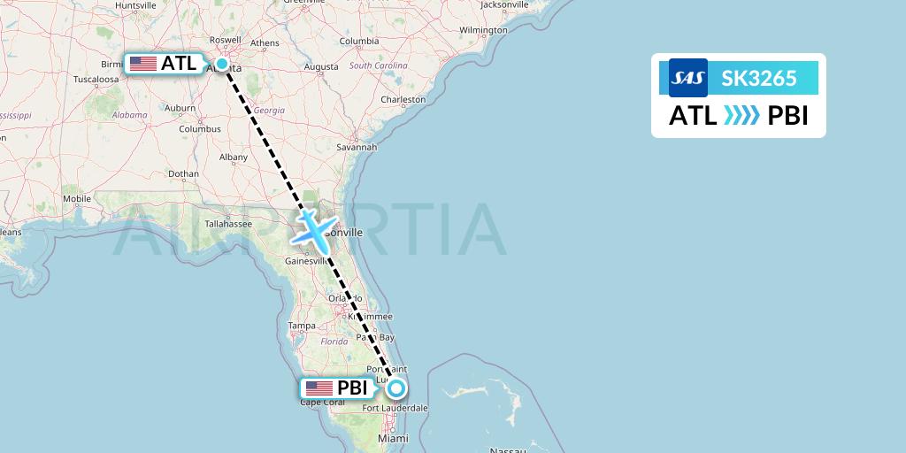 SK3265 SAS Flight Map: Atlanta to West Palm Beach