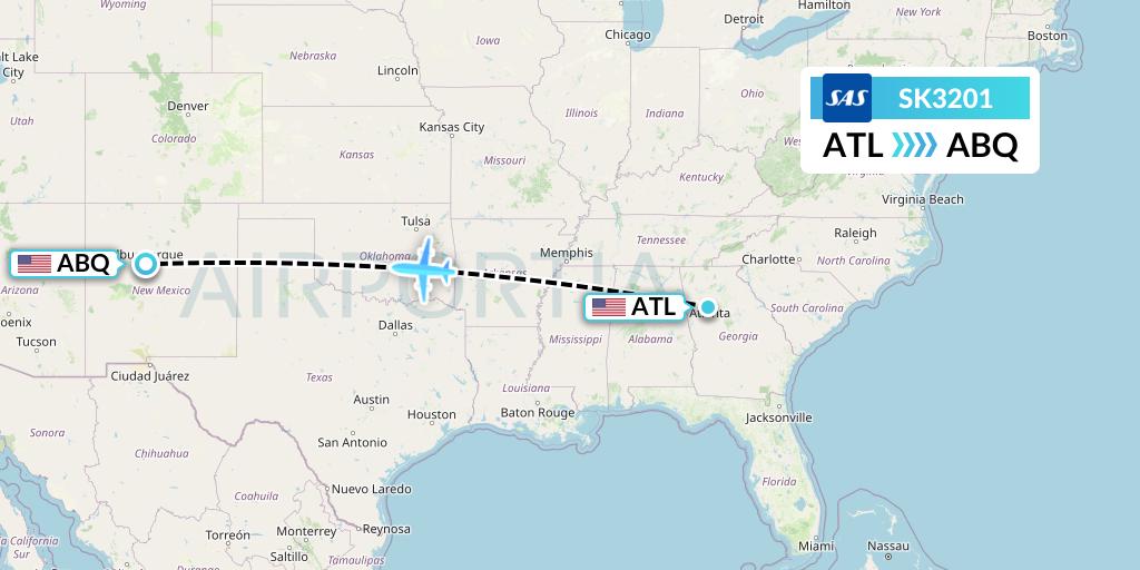 SK3201 SAS Flight Map: Atlanta to Albuquerque