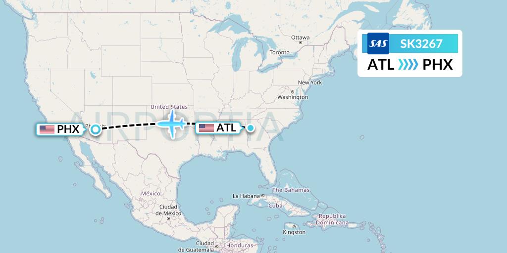 SK3267 SAS Flight Map: Atlanta to Phoenix