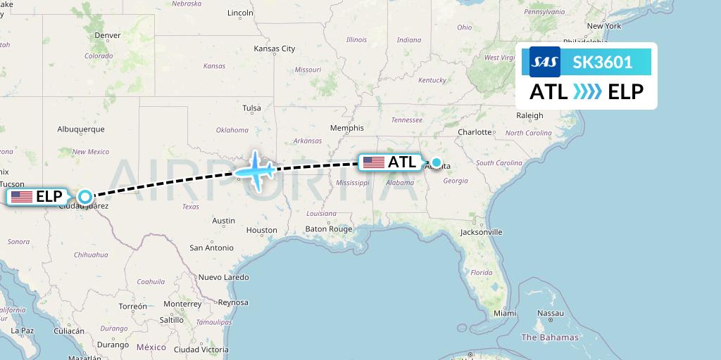 SK3601 SAS Flight Map: Atlanta to El Paso