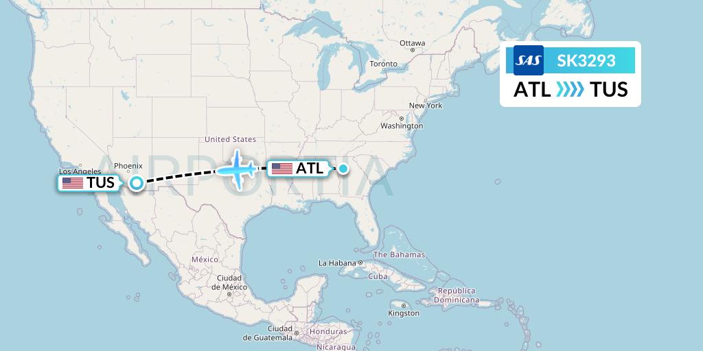 SK3293 SAS Flight Map: Atlanta to Tucson