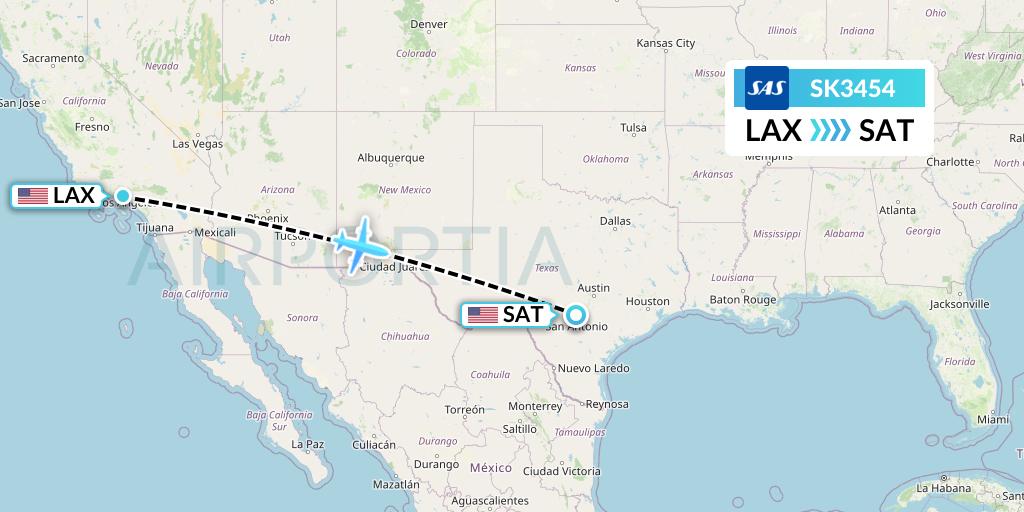 SK3454 SAS Flight Map: Los Angeles to San Antonio