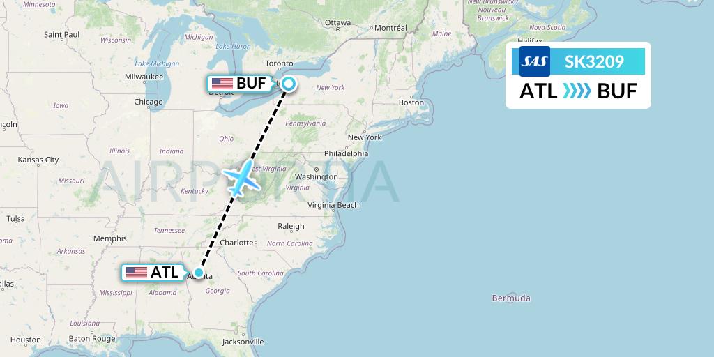 SK3209 SAS Flight Map: Atlanta to Buffalo