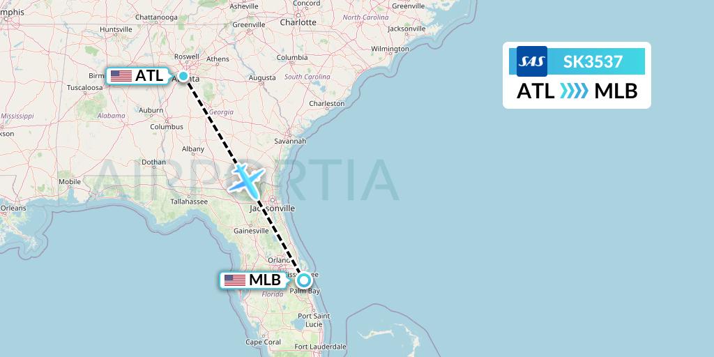 SK3537 SAS Flight Map: Atlanta to Melbourne