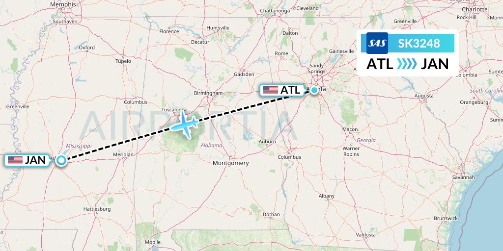 SK3248 SAS Flight Map: Atlanta to Jackson