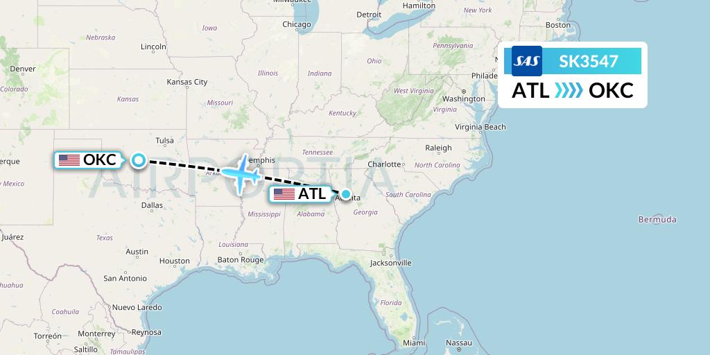 SK3547 SAS Flight Map: Atlanta to Oklahoma City