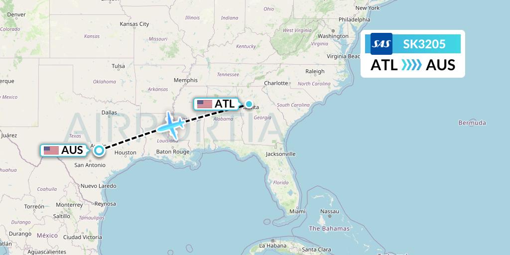 SK3205 SAS Flight Map: Atlanta to Austin
