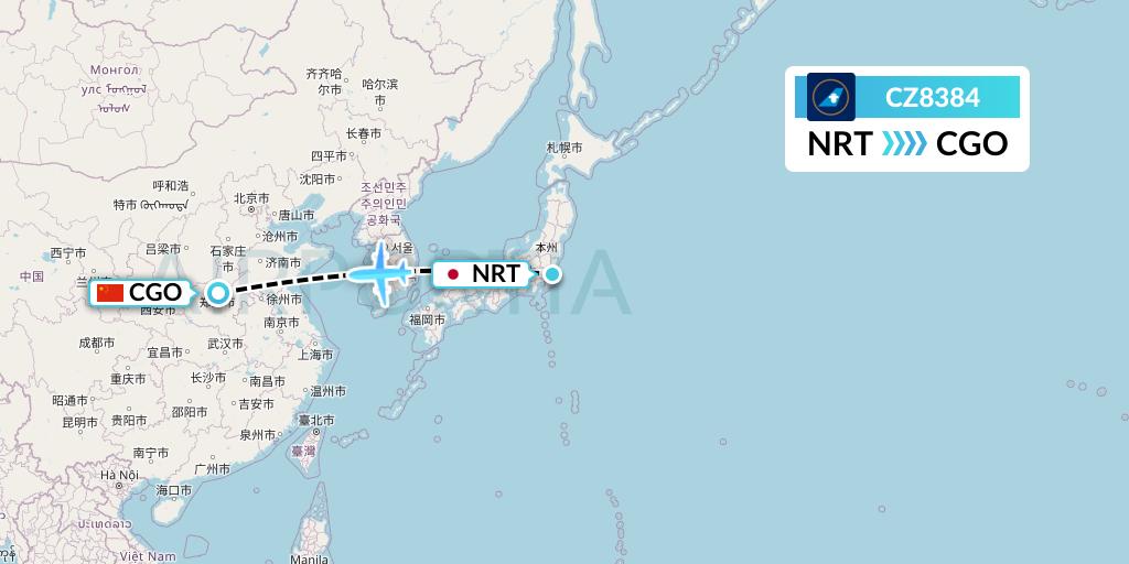 CZ8384 China Southern Airlines Flight Map: Tokyo to Zhengzhou