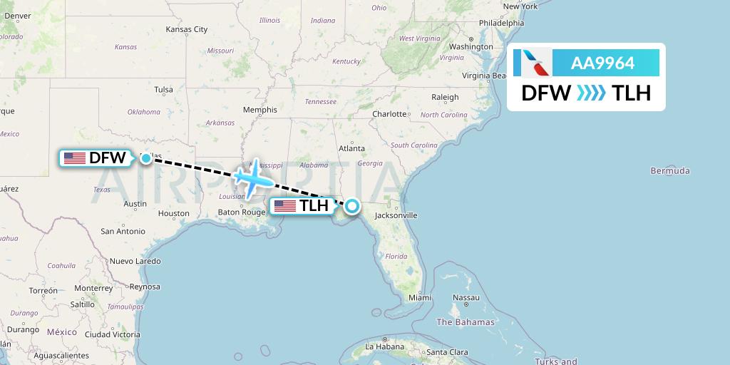 AA9964 American Airlines Flight Map: Dallas to Tallahassee