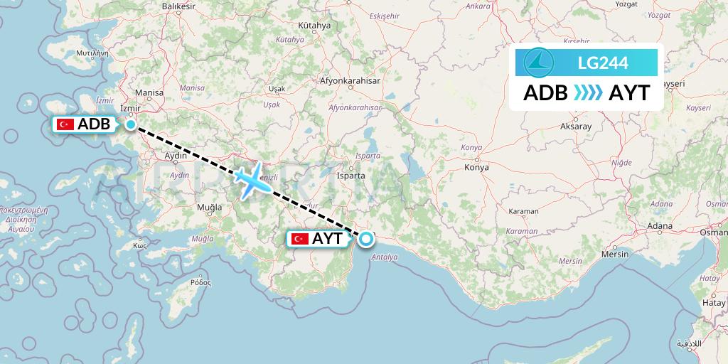 LG244 Luxair Flight Map: Izmir to Antalya