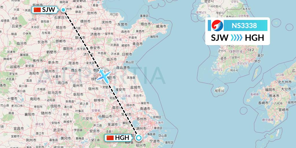 NS3338 Hebei Airlines Flight Map: Shijiazhuang to Hangzhou