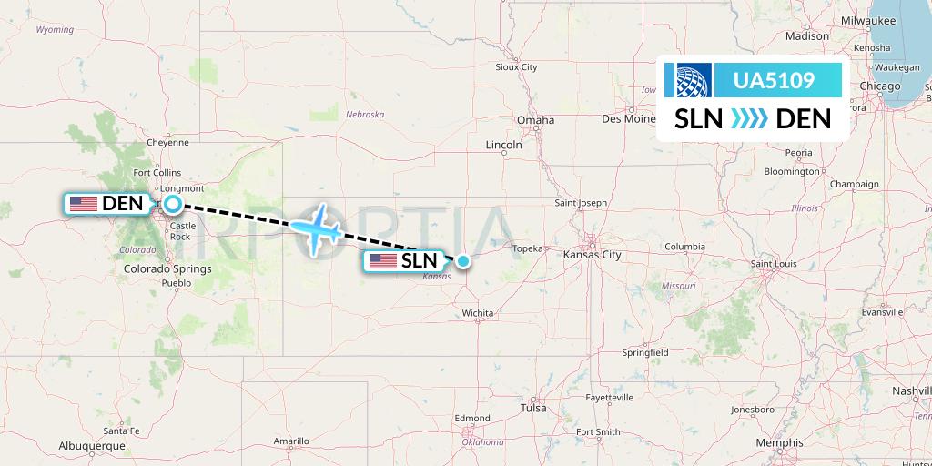 UA5109 United Airlines Flight Map: Salina to Denver