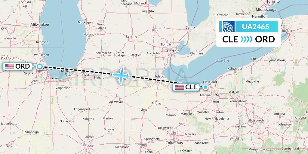 UA2465 United Airlines Flight Map: Cleveland to Chicago