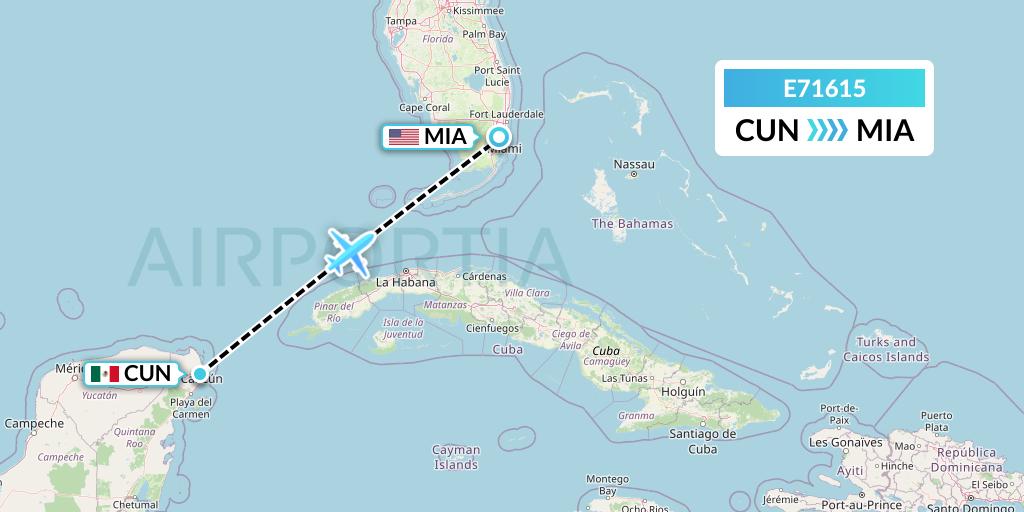 E71615 Equaflight Service Flight Map: Cancun to Miami