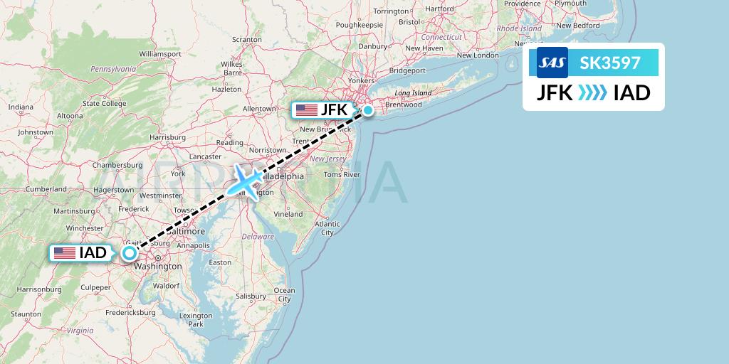 SK3597 SAS Flight Map: New York to Washington