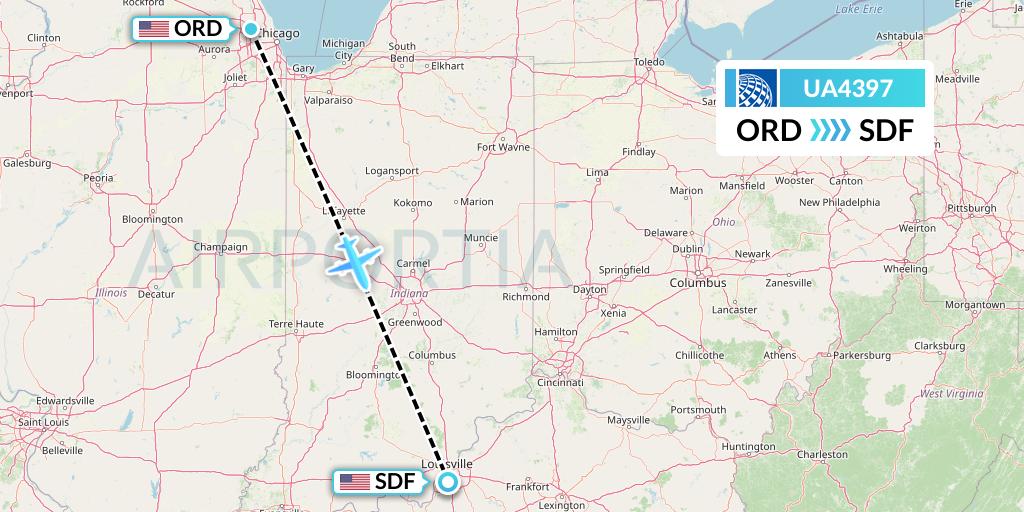 UA4397 United Airlines Flight Map: Chicago to Louisville