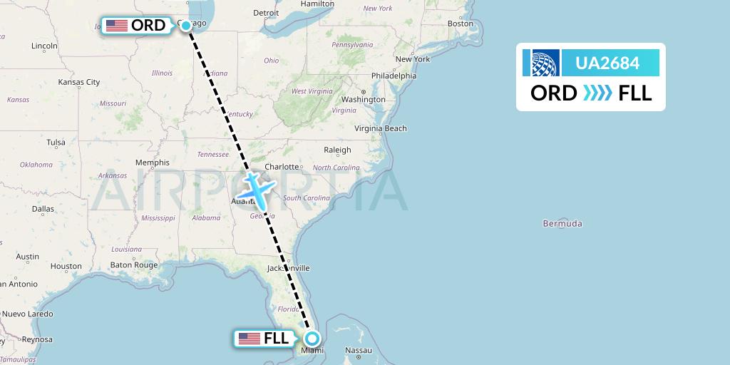 UA2684 United Airlines Flight Map: Chicago to Fort Lauderdale