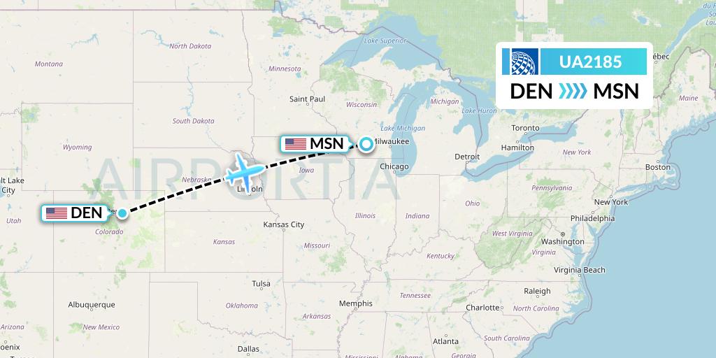 UA2185 United Airlines Flight Map: Denver to Madison