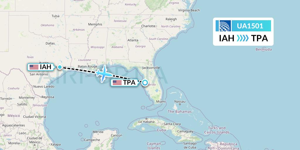 UA1501 United Airlines Flight Map: Houston to Tampa