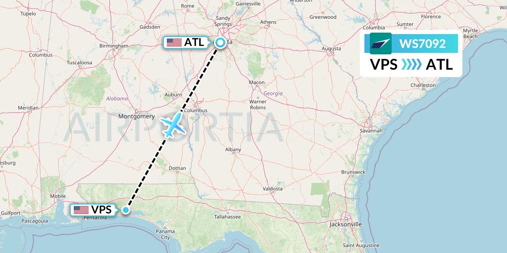 WS7092 WestJet Flight Map: Valparaiso to Atlanta