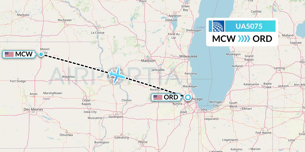 UA5075 United Airlines Flight Map: Mason City to Chicago