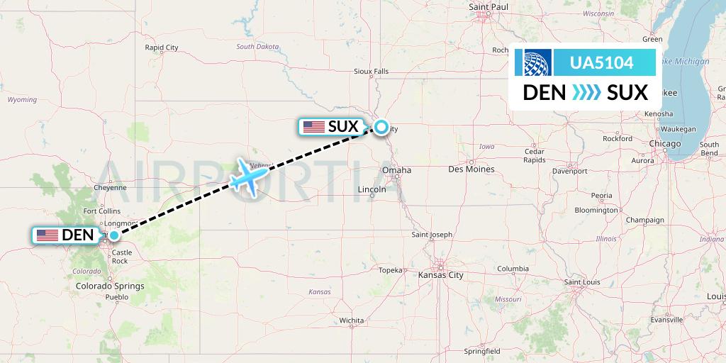 UA5104 United Airlines Flight Map: Denver to Sioux City